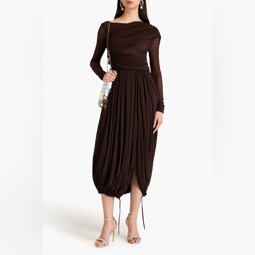 PHILOSOPHY DI LORENZO SERAFINI Draped stretch tulle dress Brown Long Sleeve US2 - Picture 1 of 10